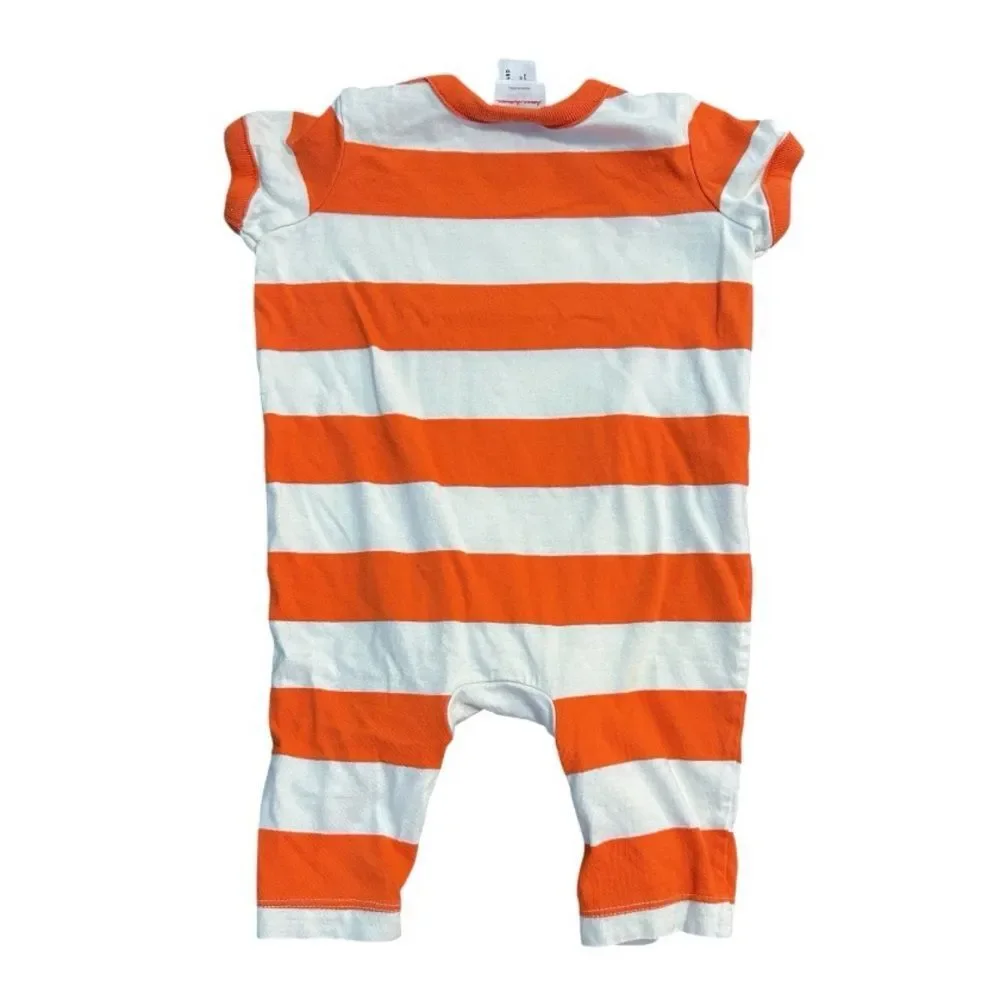 Hanna Andersson Orange and White Excavator Baby Romper, Size 3-6‎ mo.
